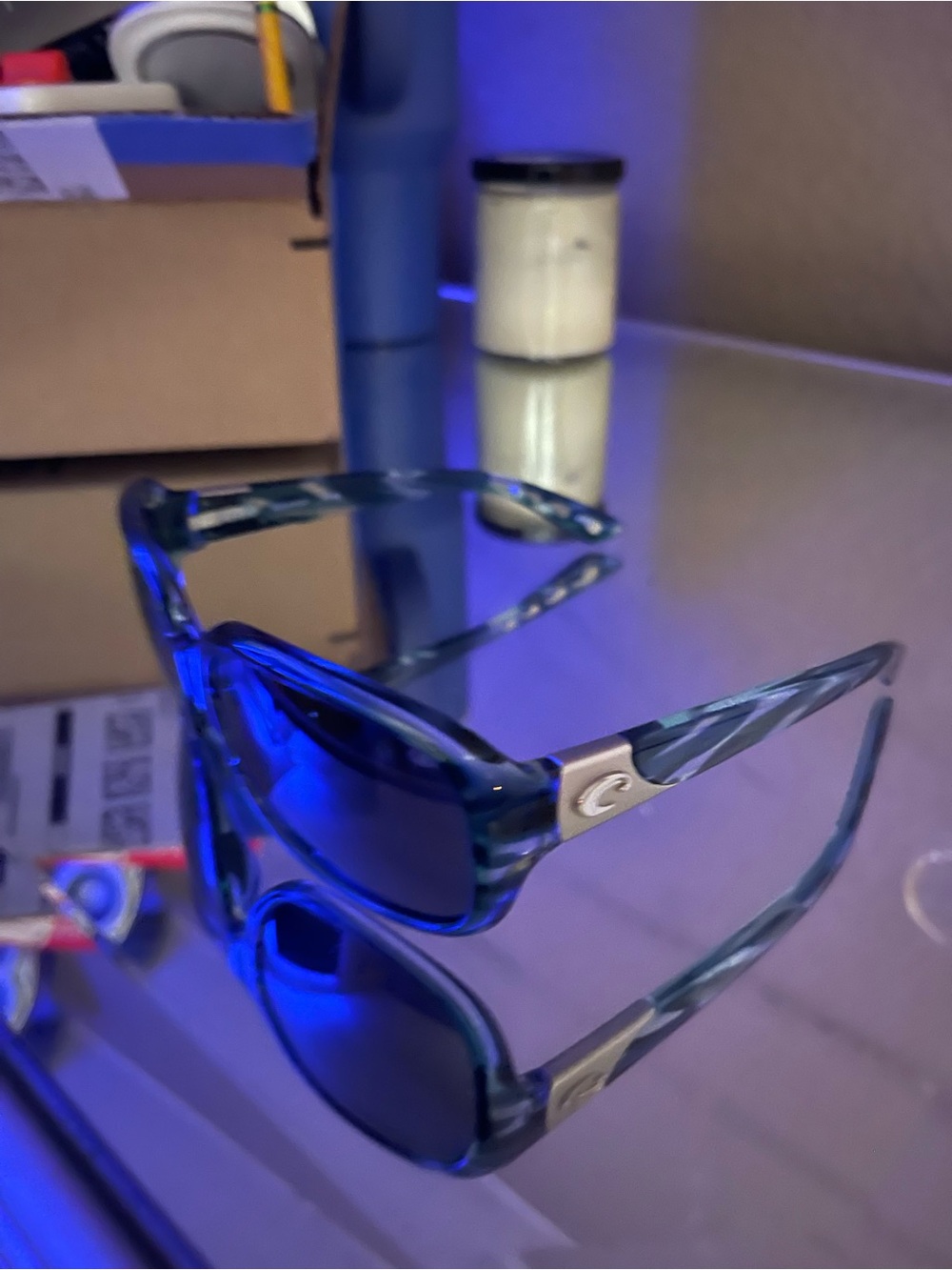Costa Del Mar Gannet 580G Blue Marble Frame Sunglasses with Blue Lenses